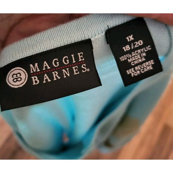 Maggie Barnes Aqua Brown Argyle 3/4 Sleeve Lightweight Cardigan Sweater Sz 1X - Picture 5 of 5